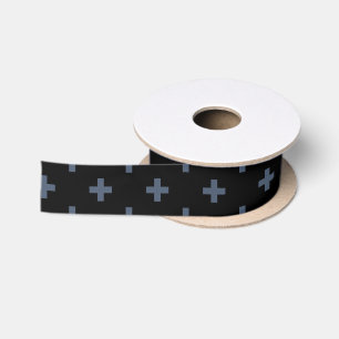 Lazo De Raso Cruces de polka azul-gris sobre negro