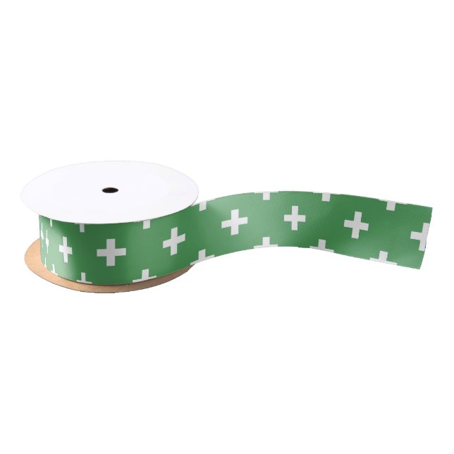 Lazo De Raso Cruces de polka blanco sobre verde (Carrete)