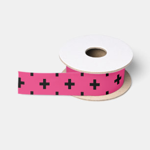 Lazo De Raso Cruces de polka negra en fucsia
