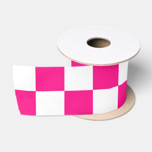 Lazo De Raso Cuadrados a cuadros rosa caliente blanco geométric