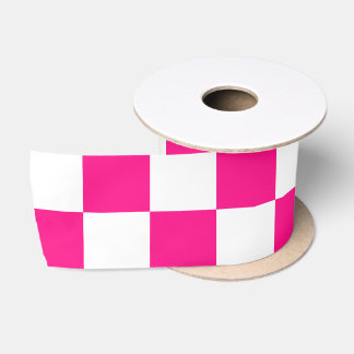 Lazo De Raso Cuadrados a cuadros rosa caliente blanco geométric