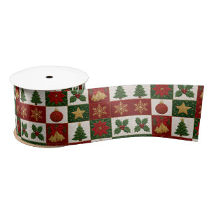 Lazo De Raso Cuadrados de Colcha de Navidad