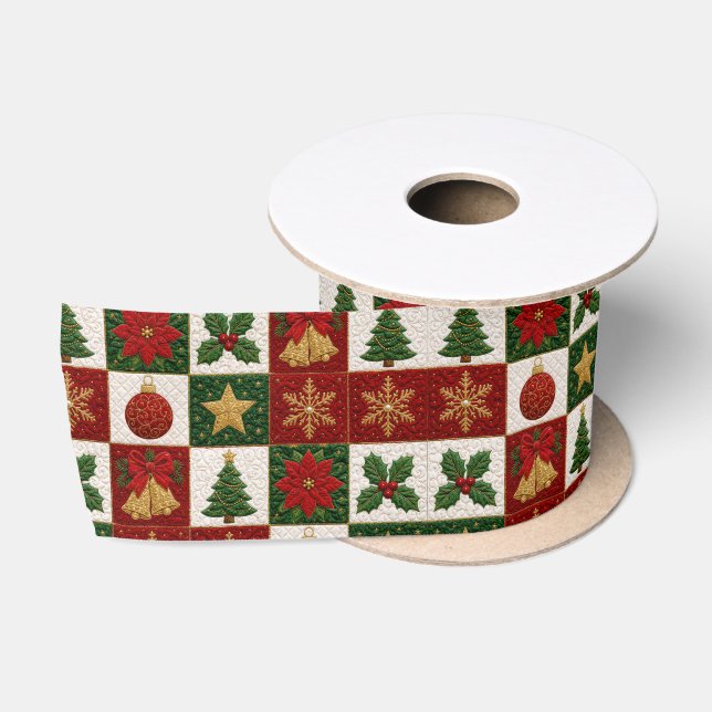 Lazo De Raso Cuadrados de Colcha de Navidad (Carrete)