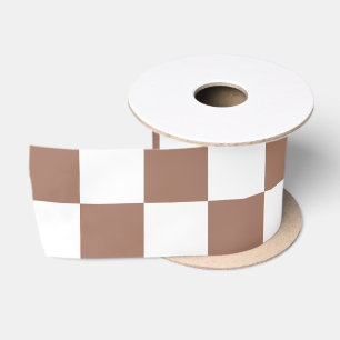 Lazo De Raso Cuadrados de damero mocha marrón blanco geométrico