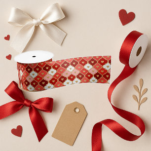 Lazo De Raso Cuadrícula de Corazones Encantadores Manualidades 