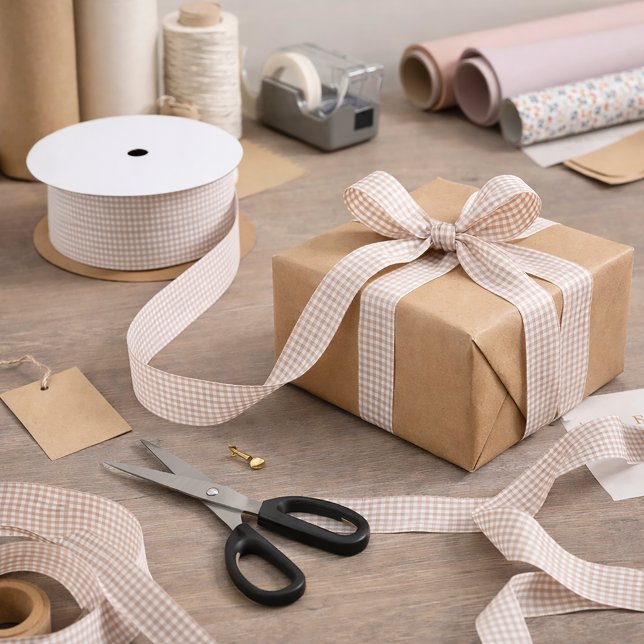 Lazo De Raso Cuadro de gingham rosa y blanco estilo campestre (A ribbon with a pretty pink and white gingham pattern.)