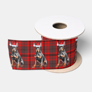 Lazo De Raso Cuadro Rojo y Perro Pinscher Doberman Navidad