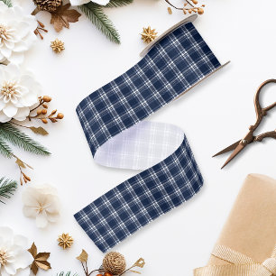 Lazo De Raso Cuadros de tartán azul marino de Navidad