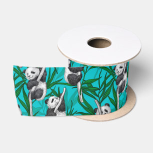Lazo De Raso Cubos panda sobre turquesa