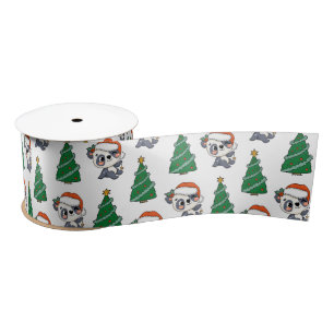Lazo De Raso Cuidado árbol de Navidad Panda Red Santa Hat
