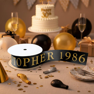 Lazo De Raso Cumpleaños 40 Nombre 1986 Negro Oro Elegante Chic