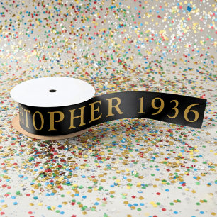 Lazo De Raso Cumpleaños 90 Nombre 1936 Negro Oro Elegante Chic