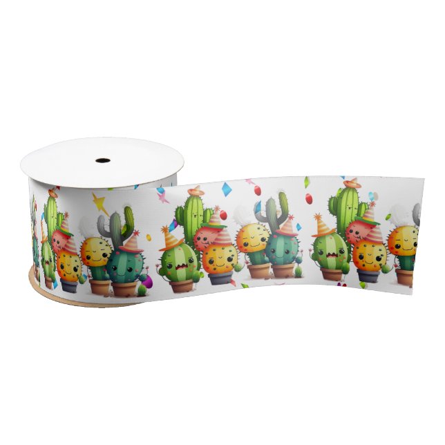 Lazo De Raso Cumpleaños Cacti Con Fiesta Confetti (Carrete)