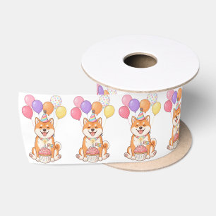 Lazo De Raso Cumpleaños de perro Shiba Inu lindo púrpura y rosa