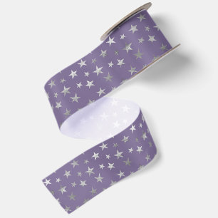 Lazo De Raso Cumpleaños Estrellas Plateadas Purpura