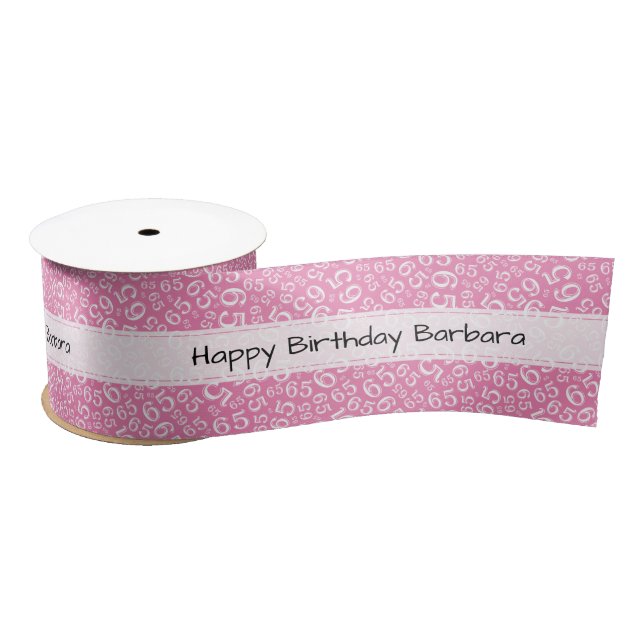 Lazo De Raso Cumpleaños Feliz 65 Número Patrón Rosa/Blanco (Carrete)