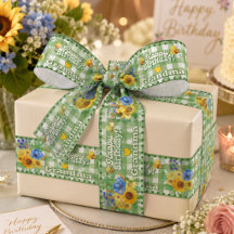 Cumpleaños Floral de Gingham Verde Personalizado