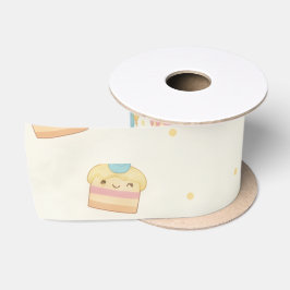 Lazo De Raso Cumpleaños Kawaii - Pastel y Magdalenas Lindas