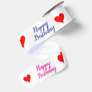Lazo De Raso Cumpleaños Verde Azul Rosa Rojo Corazones 3"