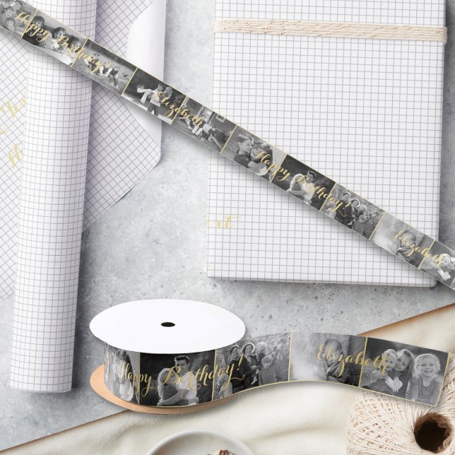 Lazo De Raso Custom Retro Cool Trendy Birthday Photo Gift Wrap (Custom Retro Cool Trendy Birthday Photo Gift Wrap Satin Ribbon)