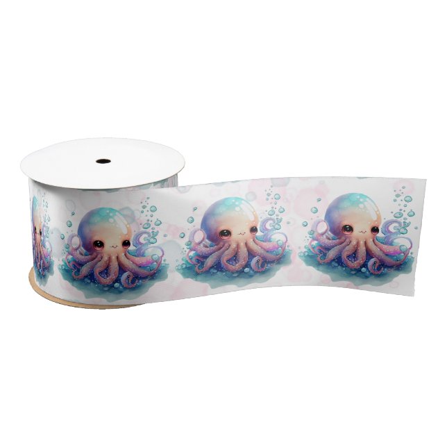 Lazo De Raso Cuta acuarela Octopus Baby Shower (Carrete)