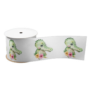 Lazo De Raso Cute Alligator Watercolor Floral Baby Shower