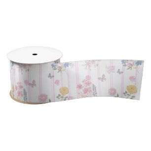 Lazo De Raso Cute Blush Rosa Floral Mariposa
