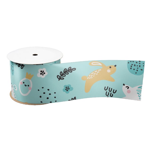 Lazo De Raso Cute Easter Bunny Pattern Kawaii Rabbits Eggs  (Carrete)