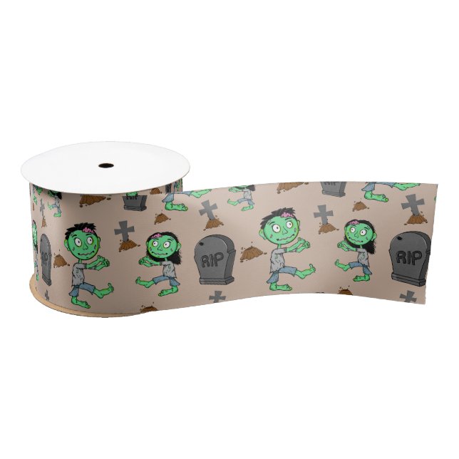 Lazo De Raso Cute Halloween Zombie Pattern Ribbon | Spooky Cart (Carrete)