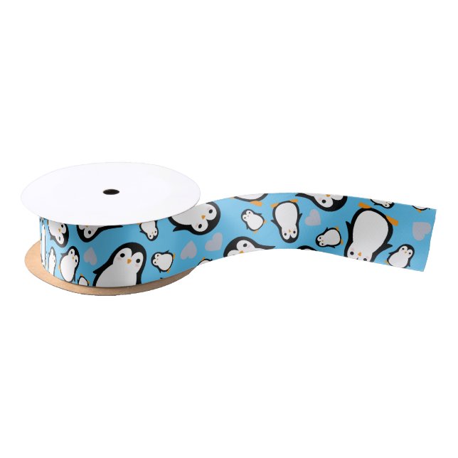 Lazo De Raso Cute pingüino Baby Shower Blue Boy (Carrete)