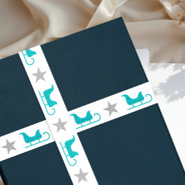 Lazo De Raso Cute Plata Blanco Azul Trineo Estrella Patrón Bril