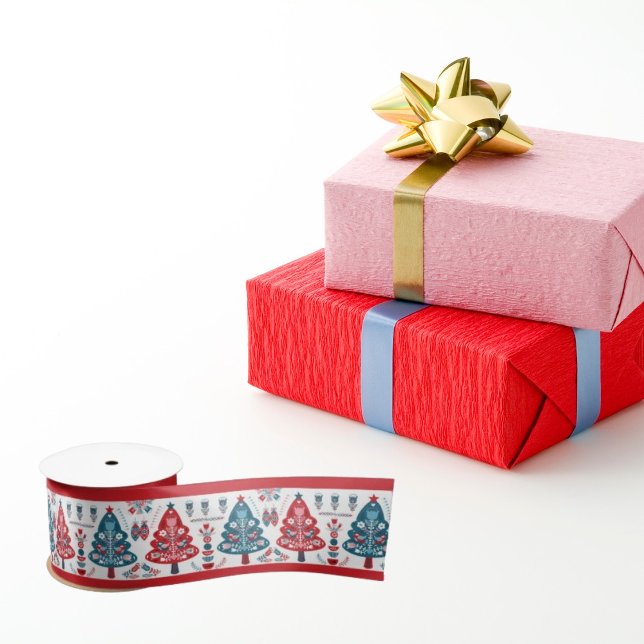 Lazo De Raso Cute rojo escandinavo árbol de Navidad arte folcló (Subido por el creador)