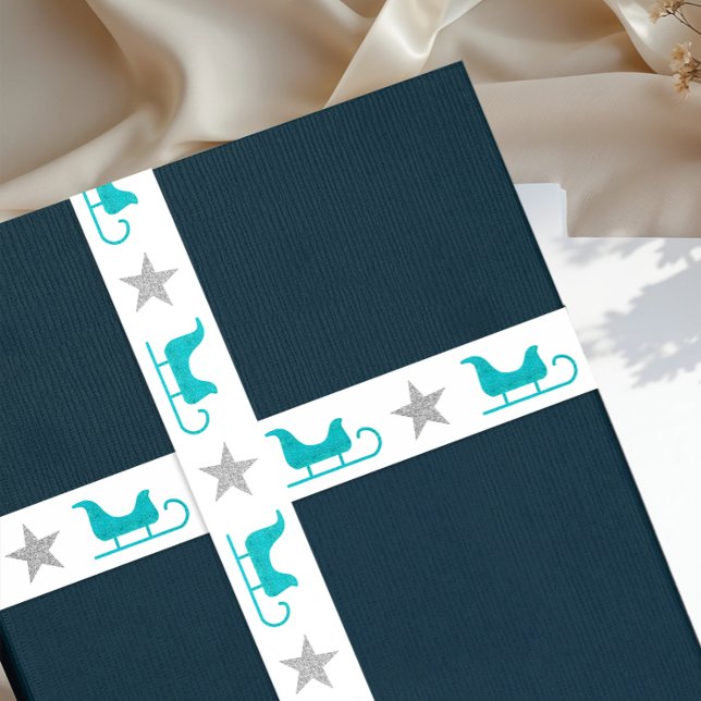 Lazo De Raso Cute Silver White Blue Sleigh Star Glitter Pattern (Subido por el creador)