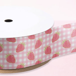 Lazo De Raso Cute Strawberry Pink Gingham Plaid