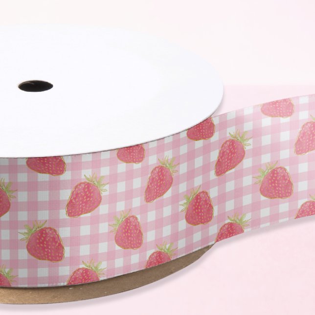 Lazo De Raso Cute Strawberry Pink Gingham Plaid (Subido por el creador)