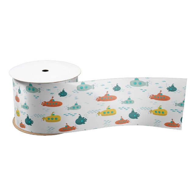 Lazo De Raso Cute Submarine Nautical Deep Sea Fish Pattern (Carrete)