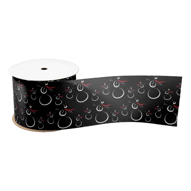 Lazo De Raso Cute Winter Snowman Pattern Black (Carrete)