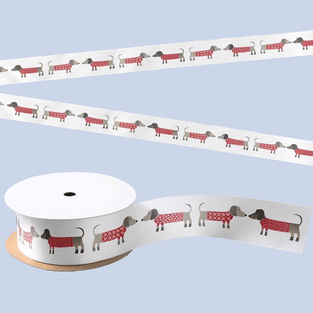 Lazo De Raso Dachshund Sausage Wiener Dog (Fun festive Dachshund Sausage or Weiner Dog satin ribbon)