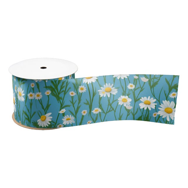 Lazo De Raso Daisias Blancas De Verano En Aqua (Carrete)