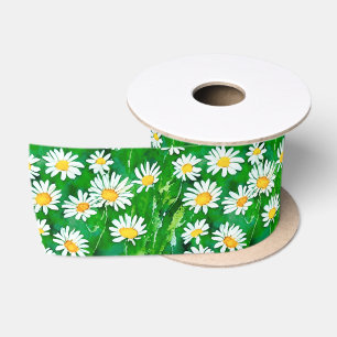 Lazo De Raso Daisies acuarelas en un campo verde