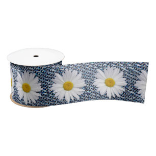 Lazo De Raso Daisies blancos en Denim