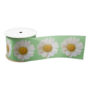 Lazo De Raso Daisies blancos sobre el verde sabio