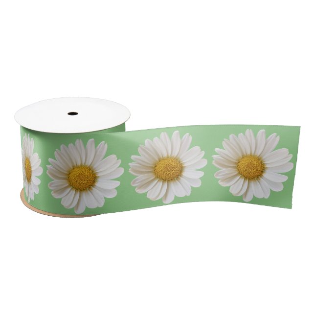 Lazo De Raso Daisies blancos sobre el verde sabio (Carrete)