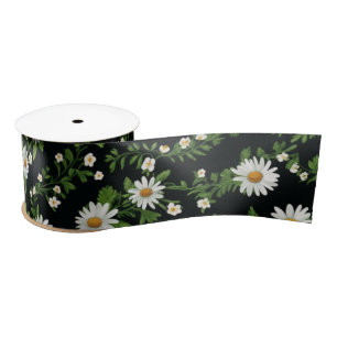 Lazo De Raso Daisies De Acuarela Sobre Negro