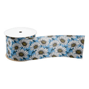 Lazo De Raso Daisies, flores silvestres en azul