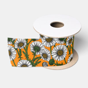Lazo De Raso Daisies sobre la cinta de satina naranja