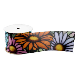 Lazo De Raso Daisies vibrantes bohemias - Aspecto de vidrio man