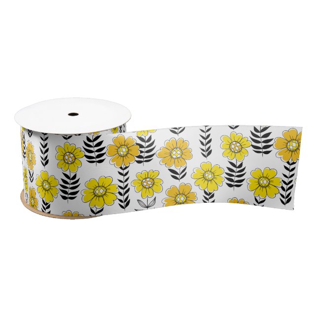 Lazo De Raso Daisy doodles en amarillo y negro (Carrete)