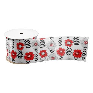 Lazo De Raso Daisy doodles en rojo y negro