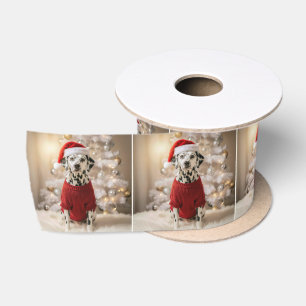 Lazo De Raso Dálmata de Navidad con un Suéter Rojo
